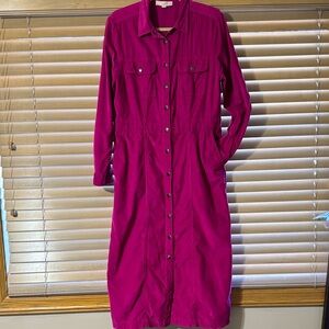 LOFT Magenta Button Shirt Dress Sz 12